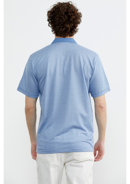 Regular Fit Polo Yaka Desenli T-Shirt - Mavi indirimleri