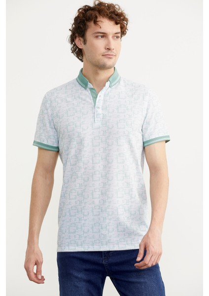 Slim Fit Polo Yaka Desenli T-Shirt - Yeşil fiyatları