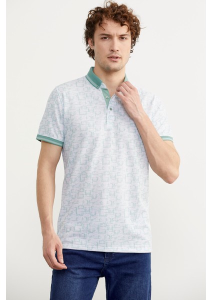Slim Fit Polo Yaka Desenli T-Shirt - Yeşil modelleri