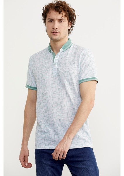 Slim Fit Polo Yaka Desenli T-Shirt - Yeşil fırsatları