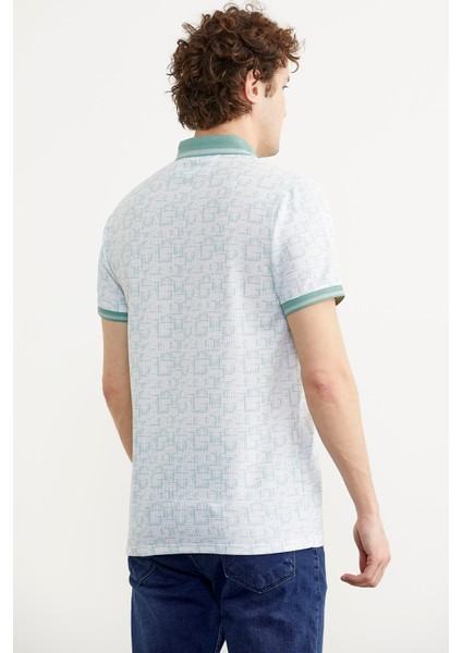 Slim Fit Polo Yaka Desenli T-Shirt - Yeşil indirimleri