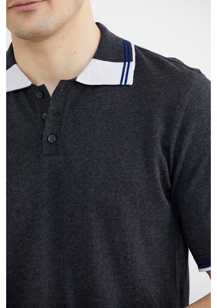 Polo Yaka Kısa Kol Triko T-Shirt - Antrasit modelleri
