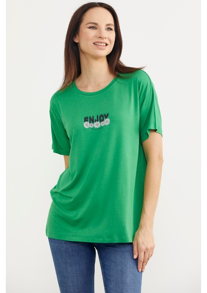 Dökümlü Baskılı Penye T-Shirt - Yeşil fiyatları