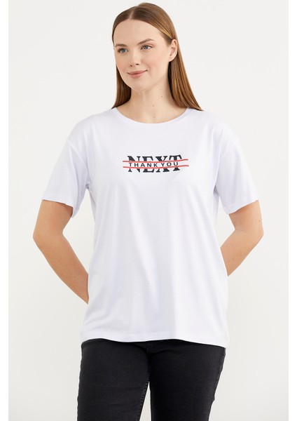 Rahat Kalıp Uzun Baskılı T-Shirt - Beyaz fiyatları