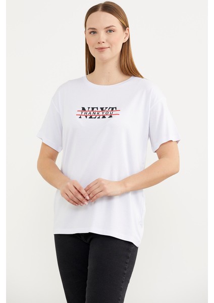 Rahat Kalıp Uzun Baskılı T-Shirt - Beyaz modelleri