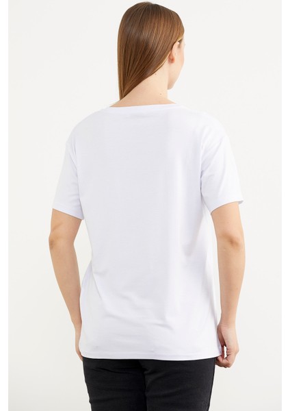 Rahat Kalıp Uzun Baskılı T-Shirt - Beyaz indirimleri