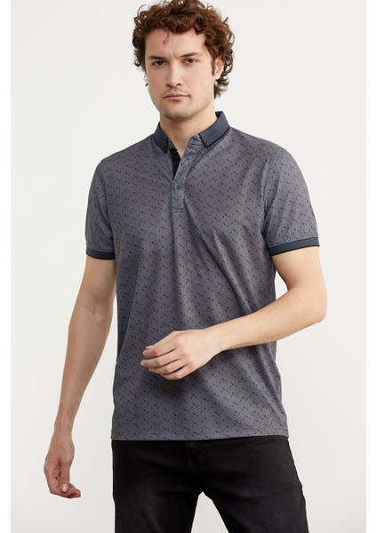 Desenli Slim Fit Triko Polo Yaka T-Shirt - Petrol fiyatları