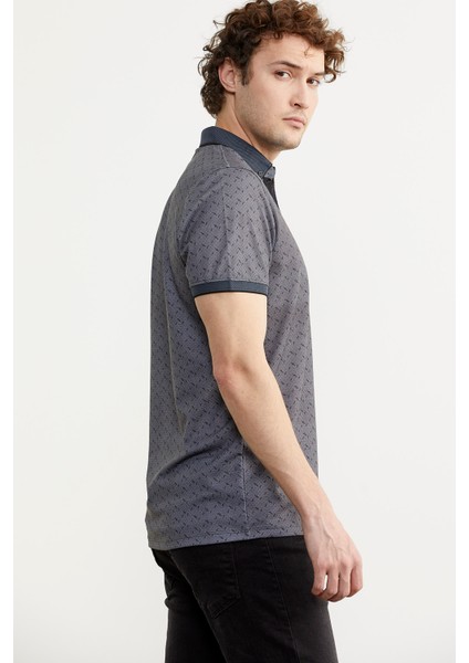 Desenli Slim Fit Triko Polo Yaka T-Shirt - Petrol indirimleri