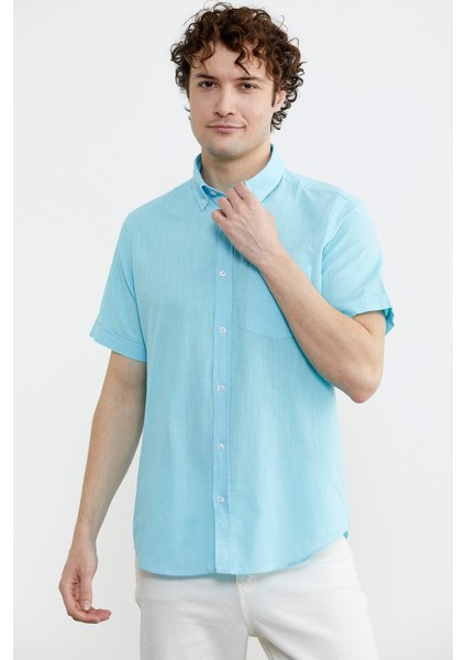 Kısa Kol Cepli Yazlık Gömlek - Turkuaz fiyatları