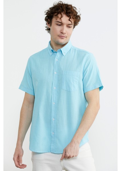 Kısa Kol Cepli Yazlık Gömlek - Turkuaz modelleri