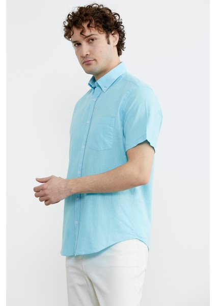 Kısa Kol Cepli Yazlık Gömlek - Turkuaz fırsatları