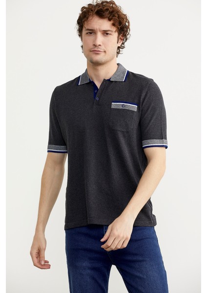 Renk Kombinli Cepli Koton Triko T-Shirt - Antrasit