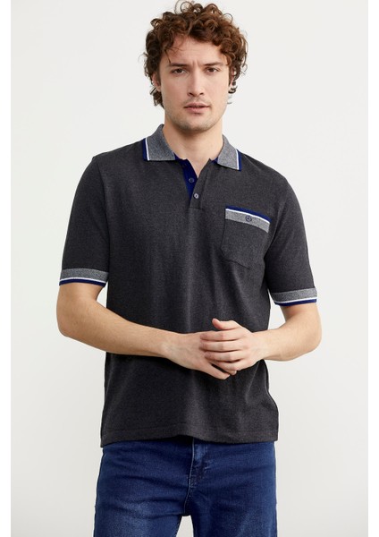 Renk Kombinli Cepli Koton Triko T-Shirt - Antrasit modelleri