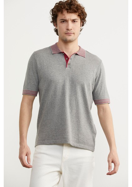Polo Yaka Kısa Kol Triko T-Shirt - Gri fiyatları
