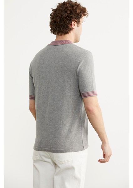 Polo Yaka Kısa Kol Triko T-Shirt - Gri fırsatları