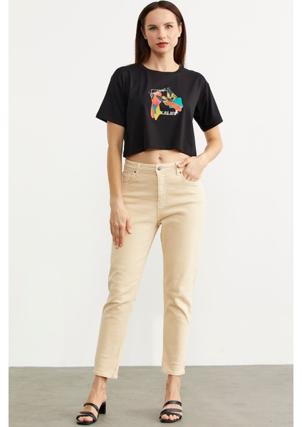 Likralı Fit Mom Jean - Bej fiyatları