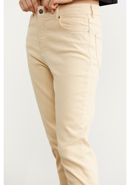 Likralı Fit Mom Jean - Bej fırsatları