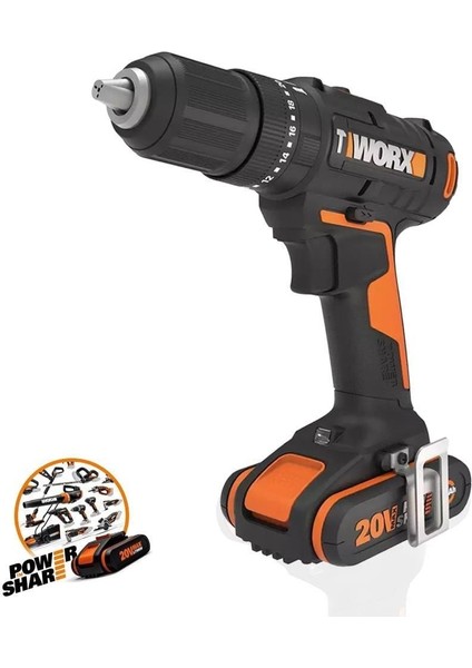 WX370 Çift Akülü Profesyonel Şarjlı Darbeli Matkap 20VOLT/2AH.  + 30 Parça Aksesuar Seti