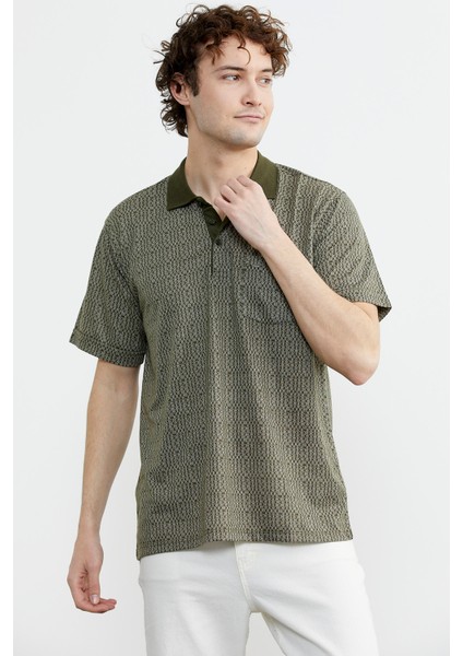 Regular Fit Polo Yaka Desenli T-Shirt - Yeşil fiyatları