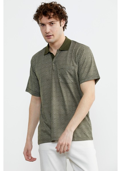 Regular Fit Polo Yaka Desenli T-Shirt - Yeşil modelleri