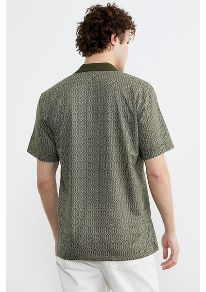 Regular Fit Polo Yaka Desenli T-Shirt - Yeşil fırsatları