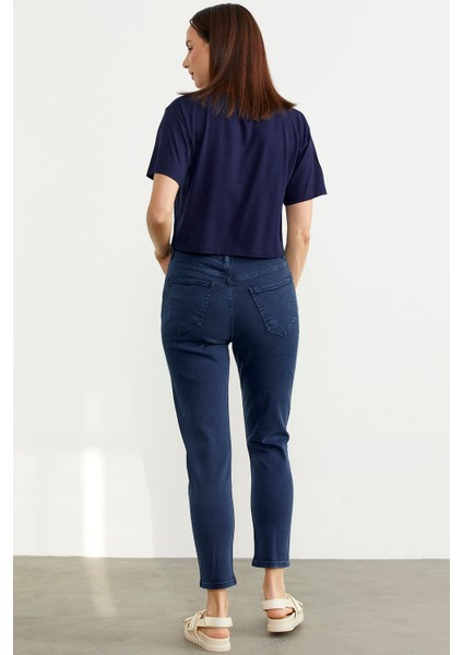 Likralı Fit Mom Jean - Lacivert indirimleri