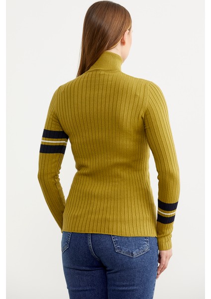 Tam Balıkçı Renk Detaylı Triko Kazak - Yeşil indirimleri