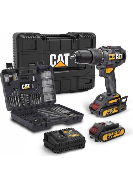 DX12SET Çift Akülü Şarjlı Darbeli Matkap 18VOLT/2.0AH + DA01903 201 Parça Delme ve Vidalama Uç Seti