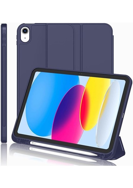 Apple iPad 10. Nesil 10.9 (2022) Kalemlikli Yatay Standlı Stromix Smart Kılıf ve Ekran Koruyucu A2696 A2757 A2777 A3162