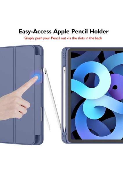 Apple iPad Air 5. Nesil 10.9 (2022) Kalemlikli Yatay Standlı Stromix Smart Kılıf ve Ekran Koruyucu A2588 A2589 A2591 modelleri