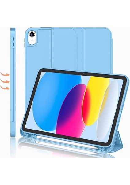 Apple iPad 10. Nesil 10.9 (2022) Kalemlikli Yatay Standlı Stromix Smart Kılıf ve Ekran Koruyucu A2696 A2757 A2777 A3162