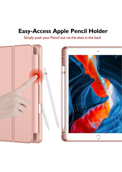 Apple iPad 9. Nesil 10.2 Inc (2021) Kalemlikli Yatay Standlı Stromix Smart Kılıf ve Ekran Koruyucu A2602 A2604 A2603 A2605
