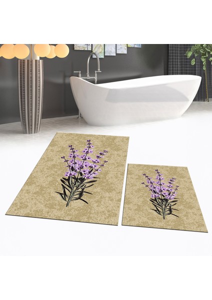 Dijital Baskılı Kaymaz Taban Yıkanabilir Ikili Banyo Paspas Klozet Takımı, V-Klozet-29-Kahve, fiyatları