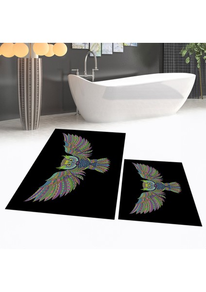 Dijital Baskılı Kaymaz Taban Yıkanabilir Ikili Banyo Paspas Klozet Takımı, V-Klozet-37-Siyah, fiyatları