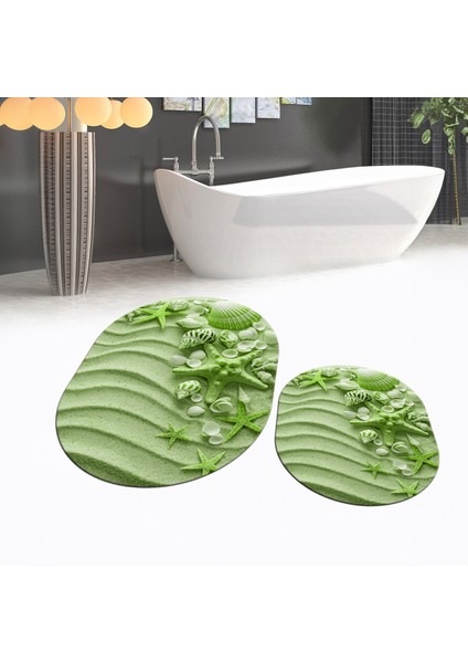 Dijital Baskılı Kaymaz Taban Yıkanabilir Oval Ikili Banyo Paspas Klozet Takımı, V-O-Klozet-48-Yeşil, fiyatları