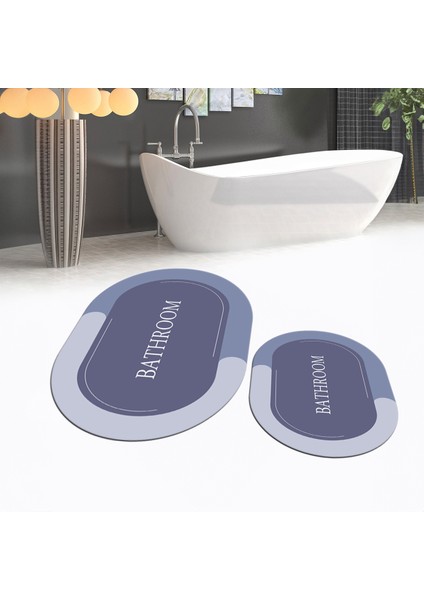 Dijital Baskılı Kaymaz Taban Yıkanabilir Oval Ikili Banyo Paspas Klozet Takımı, V-O-Klozet-02-Mavi,