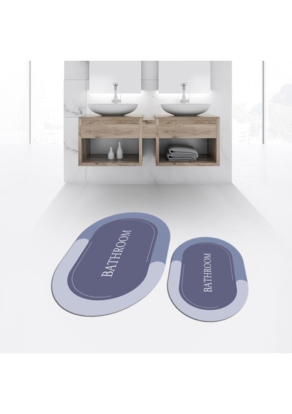 Dijital Baskılı Kaymaz Taban Yıkanabilir Oval Ikili Banyo Paspas Klozet Takımı, V-O-Klozet-02-Mavi, fiyatları