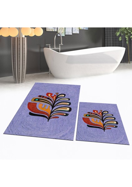 Dijital Baskılı Kaymaz Taban Yıkanabilir Ikili Banyo Paspas Klozet Takımı, V-Klozet-27-Mavi, fiyatları