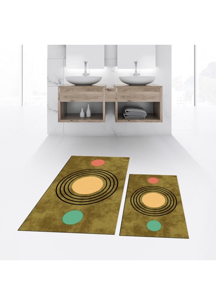 Dijital Baskılı Kaymaz Taban Yıkanabilir Ikili Banyo Paspas Klozet Takımı, V-Klozet-49-Kahve,