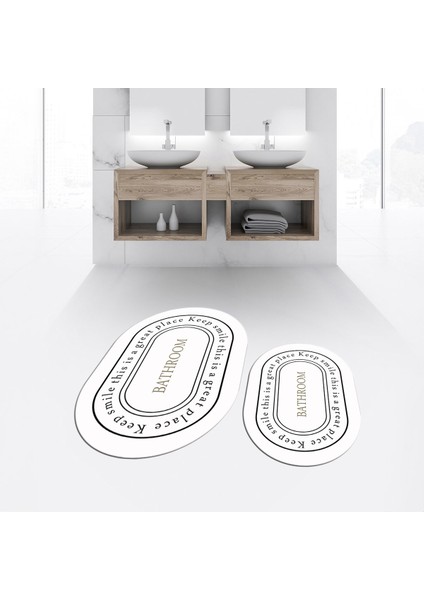 Dijital Baskılı Kaymaz Taban Yıkanabilir Oval Ikili Banyo Paspas Klozet Takımı, V-O-Klozet-05-Beyaz, fiyatları