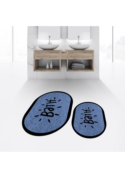 Dijital Baskılı Kaymaz Taban Yıkanabilir Oval Ikili Banyo Paspas Klozet Takımı, V-O-Klozet-10-Mavi, fiyatları