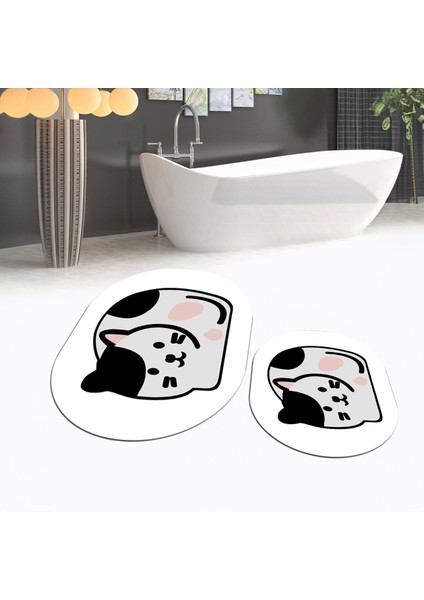 Dijital Baskılı Kaymaz Taban Yıkanabilir Oval Ikili Banyo Paspas Klozet Takımı, V-O-Klozet-43-Beyaz, fiyatları