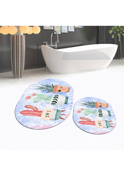 Dijital Baskılı Kaymaz Taban Yıkanabilir Oval Ikili Banyo Paspas Klozet Takımı, V-O-Klozet-24-Mavi, fiyatları