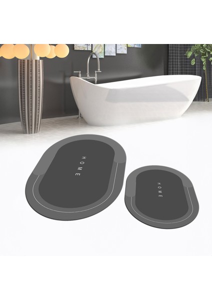 Dijital Baskılı Kaymaz Taban Yıkanabilir Oval Ikili Banyo Paspas Klozet Takımı, V-O-Klozet-03-Gri,