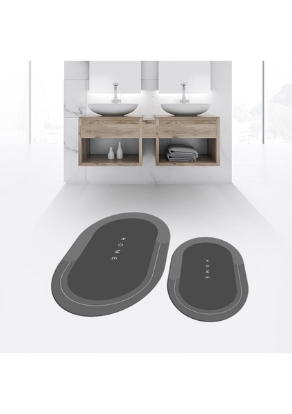 Dijital Baskılı Kaymaz Taban Yıkanabilir Oval Ikili Banyo Paspas Klozet Takımı, V-O-Klozet-03-Gri, fiyatları