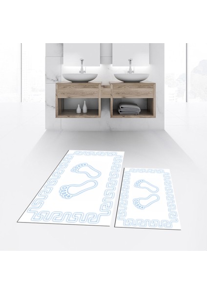 Dijital Baskılı Kaymaz Taban Yıkanabilir Ikili Banyo Paspas Klozet Takımı, V-Klozet-18-Beyaz, fiyatları