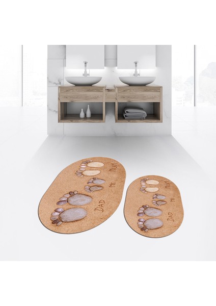 Dijital Baskılı Kaymaz Taban Yıkanabilir Oval Ikili Banyo Paspas Klozet Takımı, V-O-Klozet-16-Kahve, fiyatları