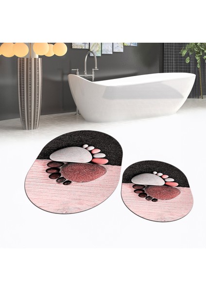 Dijital Baskılı Kaymaz Yıkanabilir Oval Ikili Banyo Paspas Klozet Takımı, V-O-Klozet-17-Kırmızı,