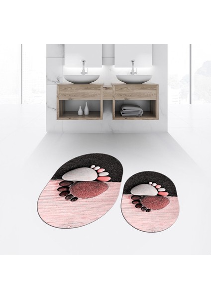 Dijital Baskılı Kaymaz Yıkanabilir Oval Ikili Banyo Paspas Klozet Takımı, V-O-Klozet-17-Kırmızı, fiyatları