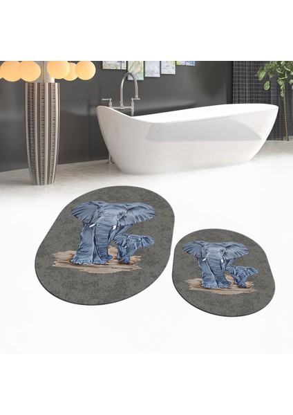 Dijital Baskılı Kaymaz Taban Yıkanabilir Oval Ikili Banyo Paspas Klozet Takımı, V-O-Klozet-33-Gri, fiyatları